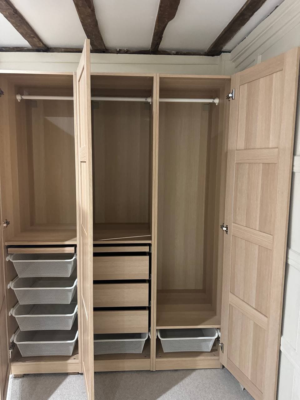 Wardrobe interior with custom drawers and shelving